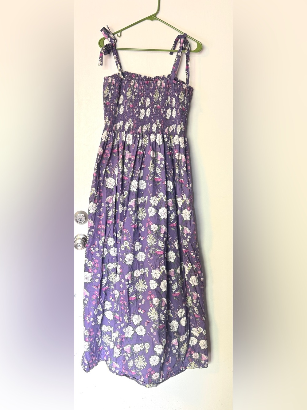 Tea Collection Purple Floral Cotton Maxi Dress with Tie Straps Size XL